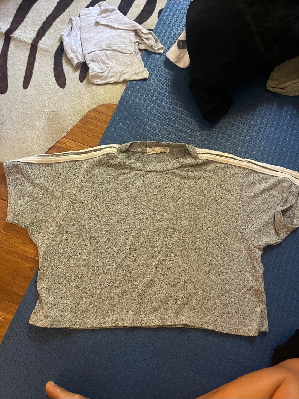 Joah Brown gray top with stripes on the sleeve 
 one size